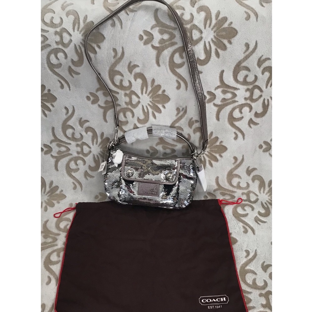 NWT RARE Coach gray sequin Poppy cross body bag - Picture 9 of 10